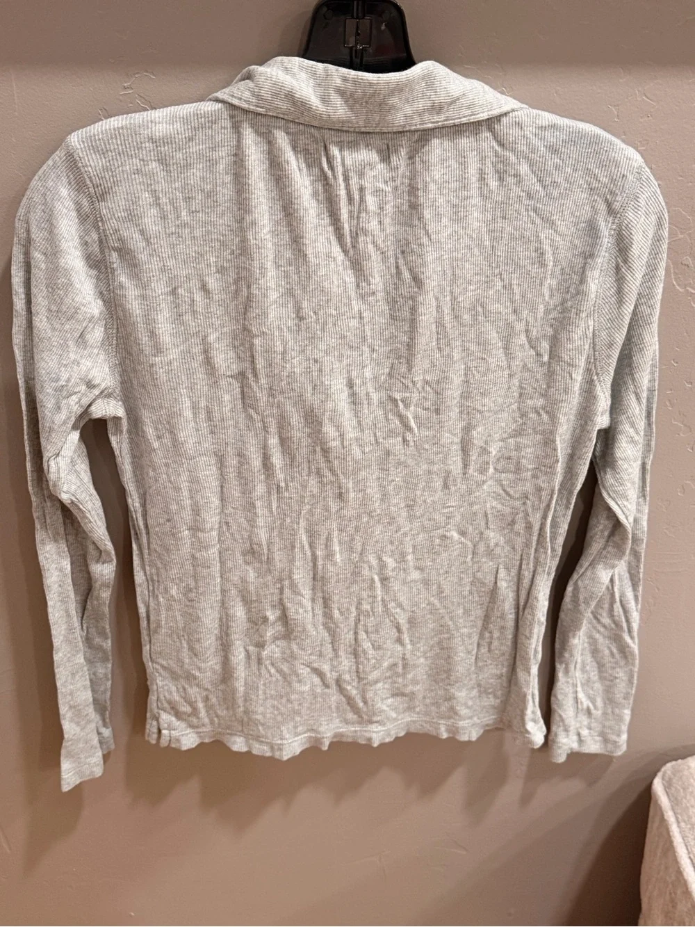 J. Crew Heather Soft Gray Heather Long-Sleeve Ribbed Polo T Shirt #445
